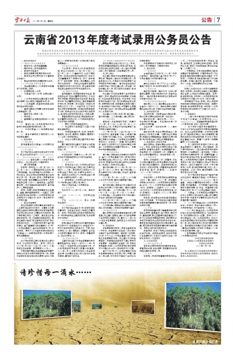 云南省2013年度考试录用公务员公告2013年0